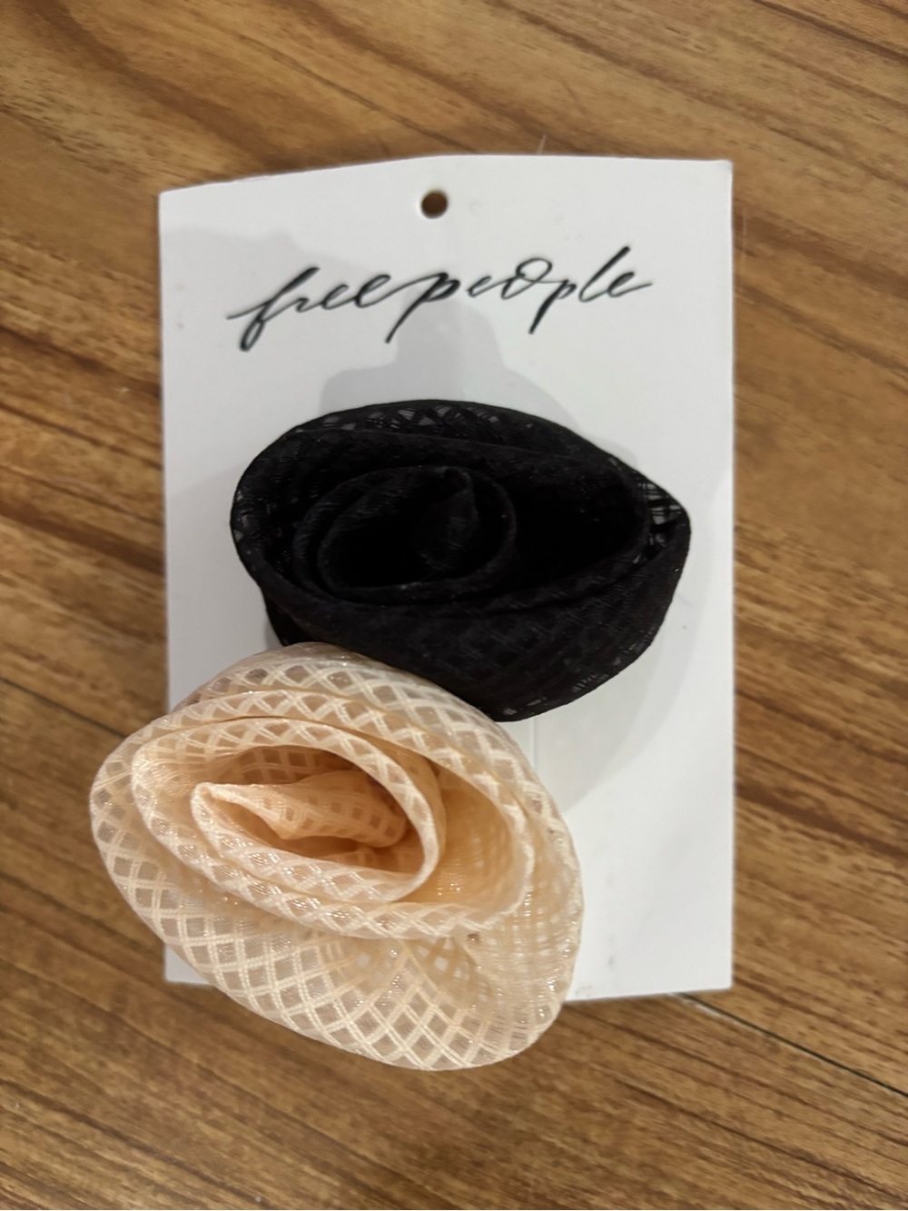 Free People Black & Cream Mesh Rose Hair Clip Duo